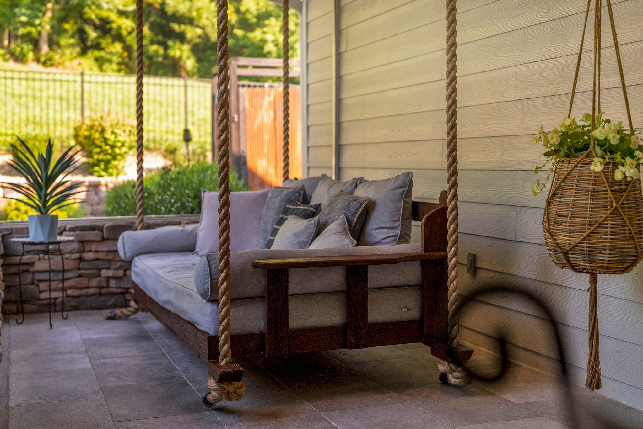 Custom porch swing and relaxed outdoor living